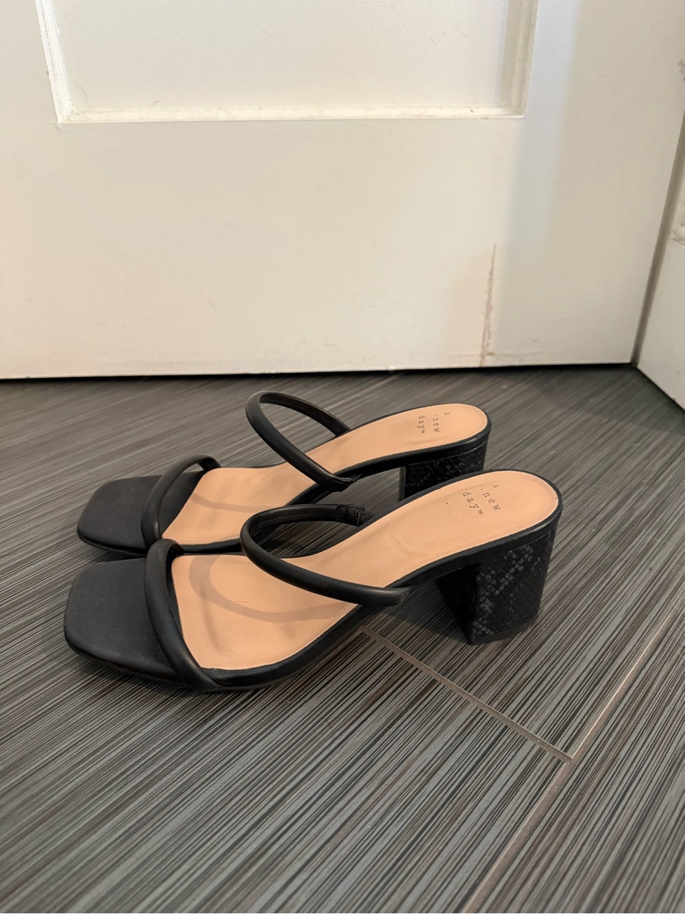 Target Black Strappy Block Heel Sandals with Tan Insole